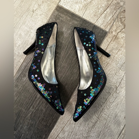 Rampage Shoes - NWOT Rampage Gorgeous Black with Multicolor Sequin High Heel Pointed Shoes